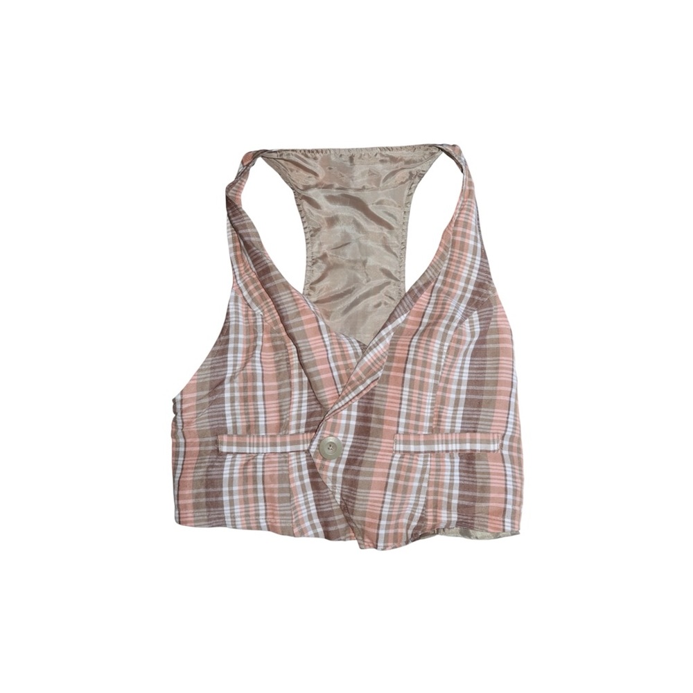 Pink & Brown Plaid Cropped Vest